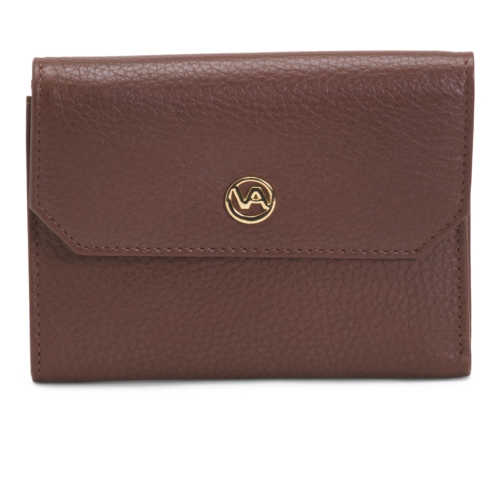 Valentina Leather 3 Entry Medium Wallet Tooled in Tobacco One size NWT